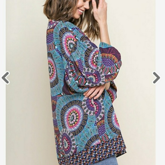 🍒HP🍒Medallion Scraf Print Open Front Kimono - Picture 2 of 8